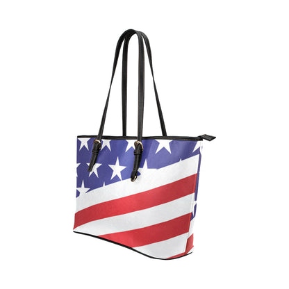 American flag Print Leather Tote Bag