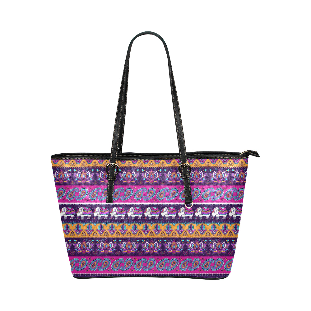 Boho Indian Style Pattern Leather Tote Bag