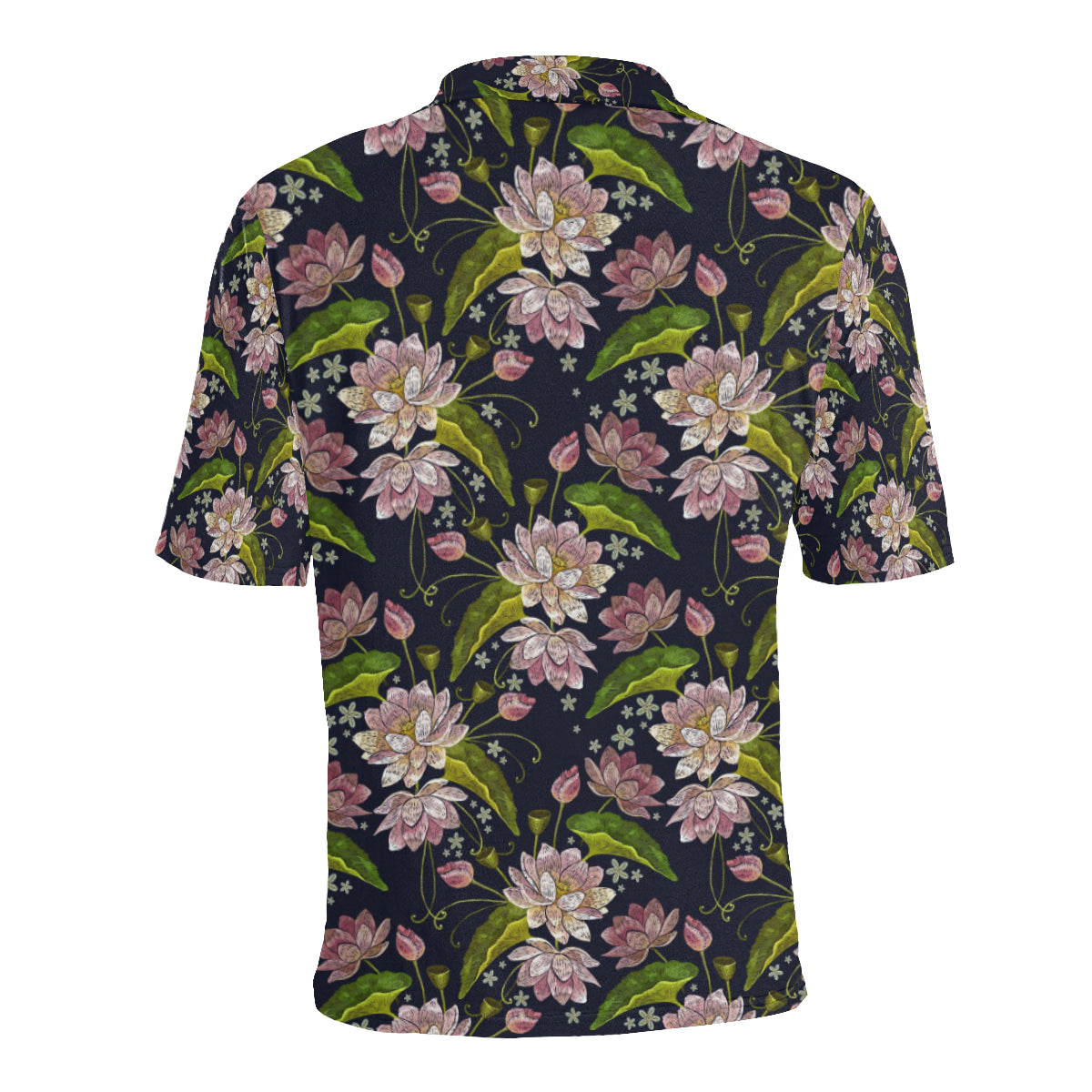 lotus Embroidered Pattern Print Design LO06 Men Polo Shirt