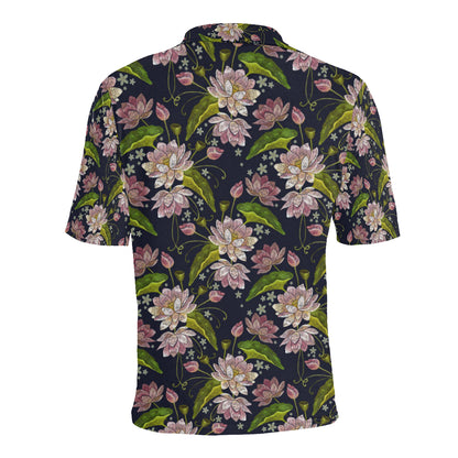 lotus Embroidered Pattern Print Design LO06 Men Polo Shirt