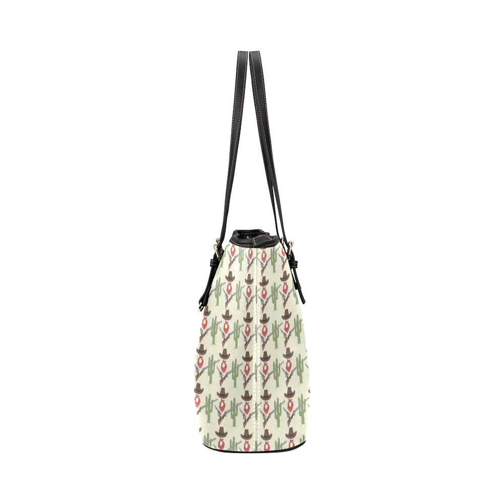 Western Cowboy Print Leather Tote Bag