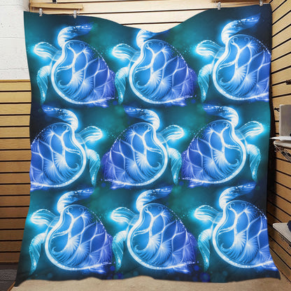 Blue Neon Sea Turtle Print Premium Quilt