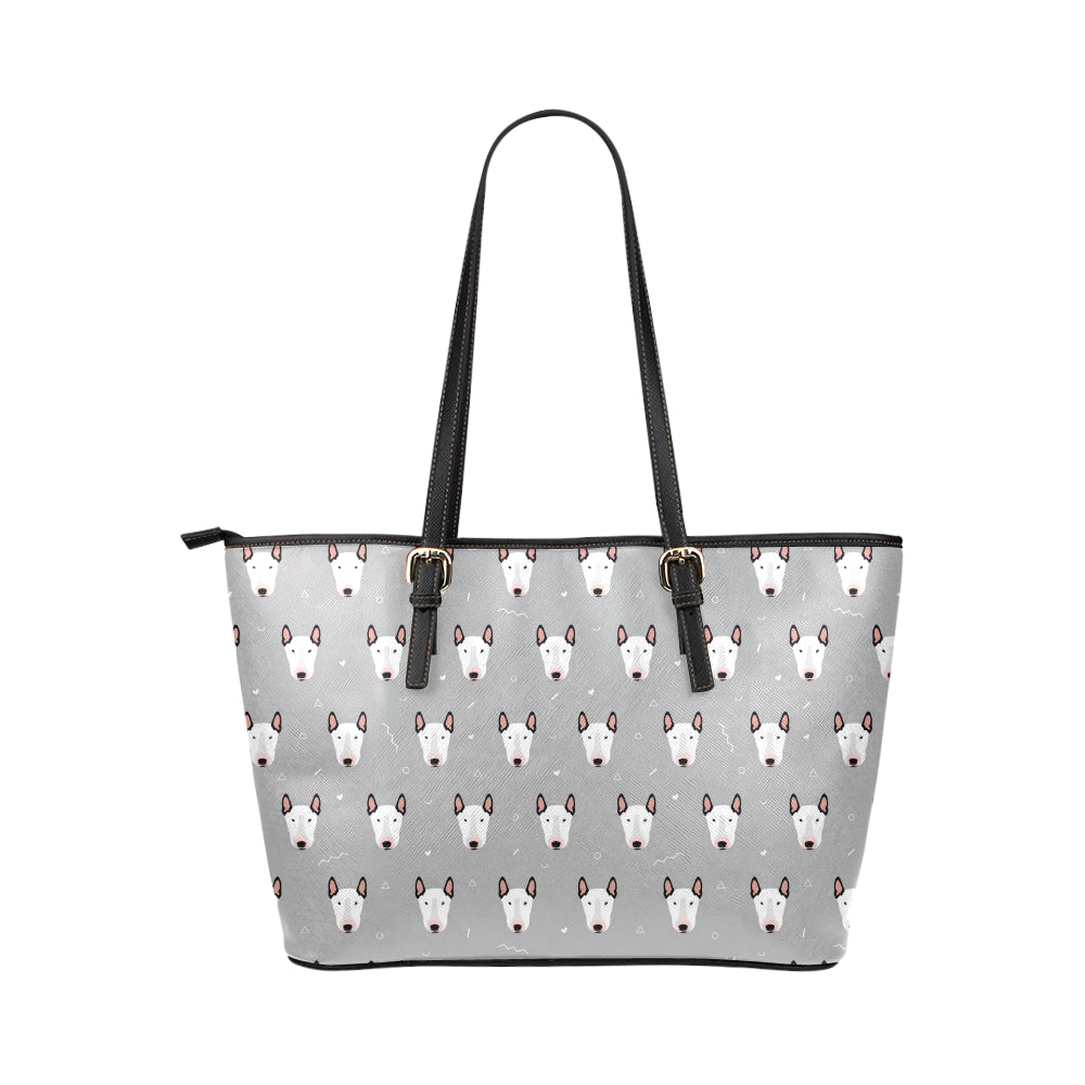 Bull Terrier Head Print Pattern Leather Tote Bag