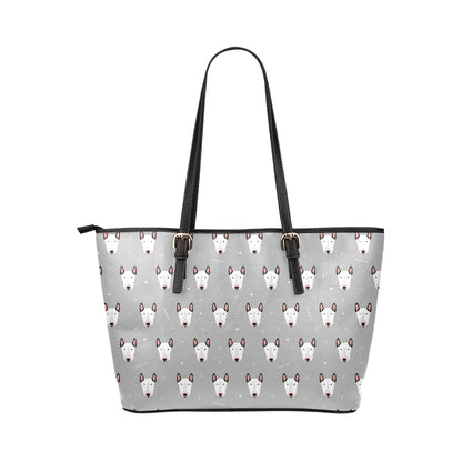 Bull Terrier Head Print Pattern Leather Tote Bag