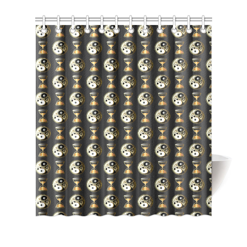 Yin Yang Skull Themed Design Print Shower Curtain