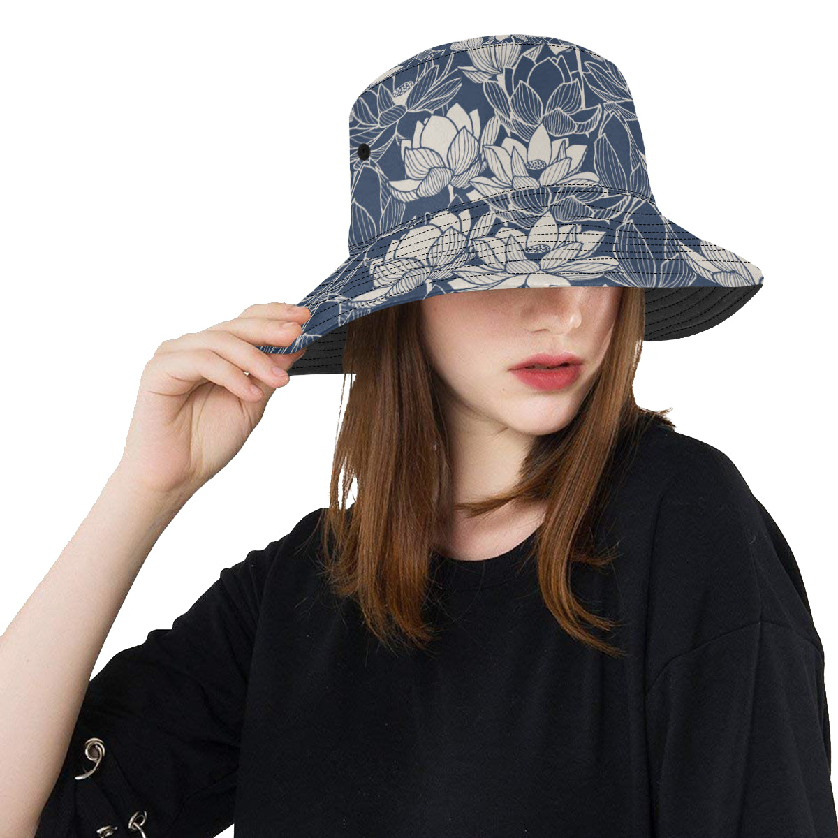 Water Lily Pattern Print Design WL04 Unisex Bucket Hat