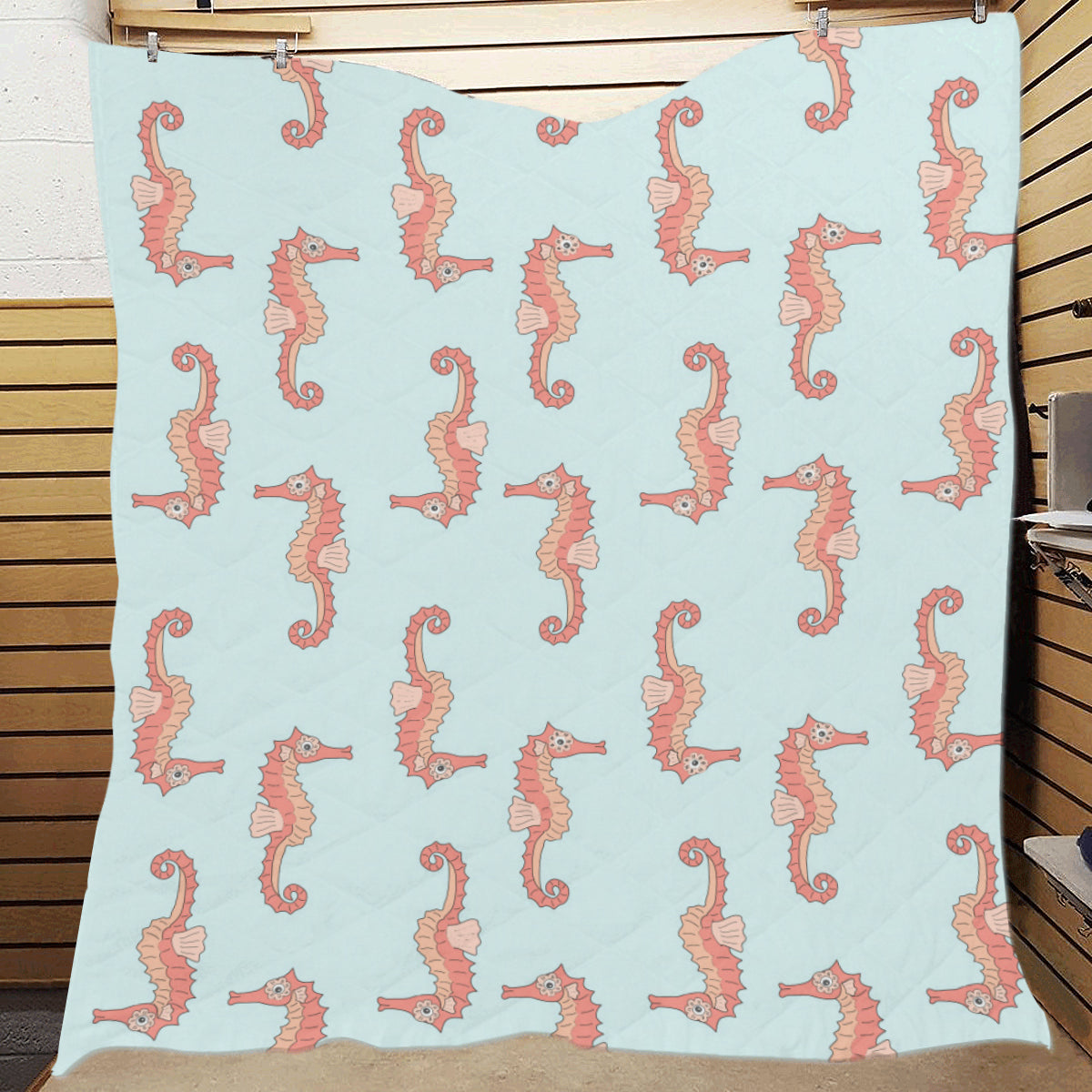 SeaHorse Pattern Print Design 01 Premium Quilt