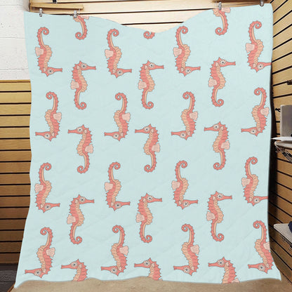 SeaHorse Pattern Print Design 01 Premium Quilt