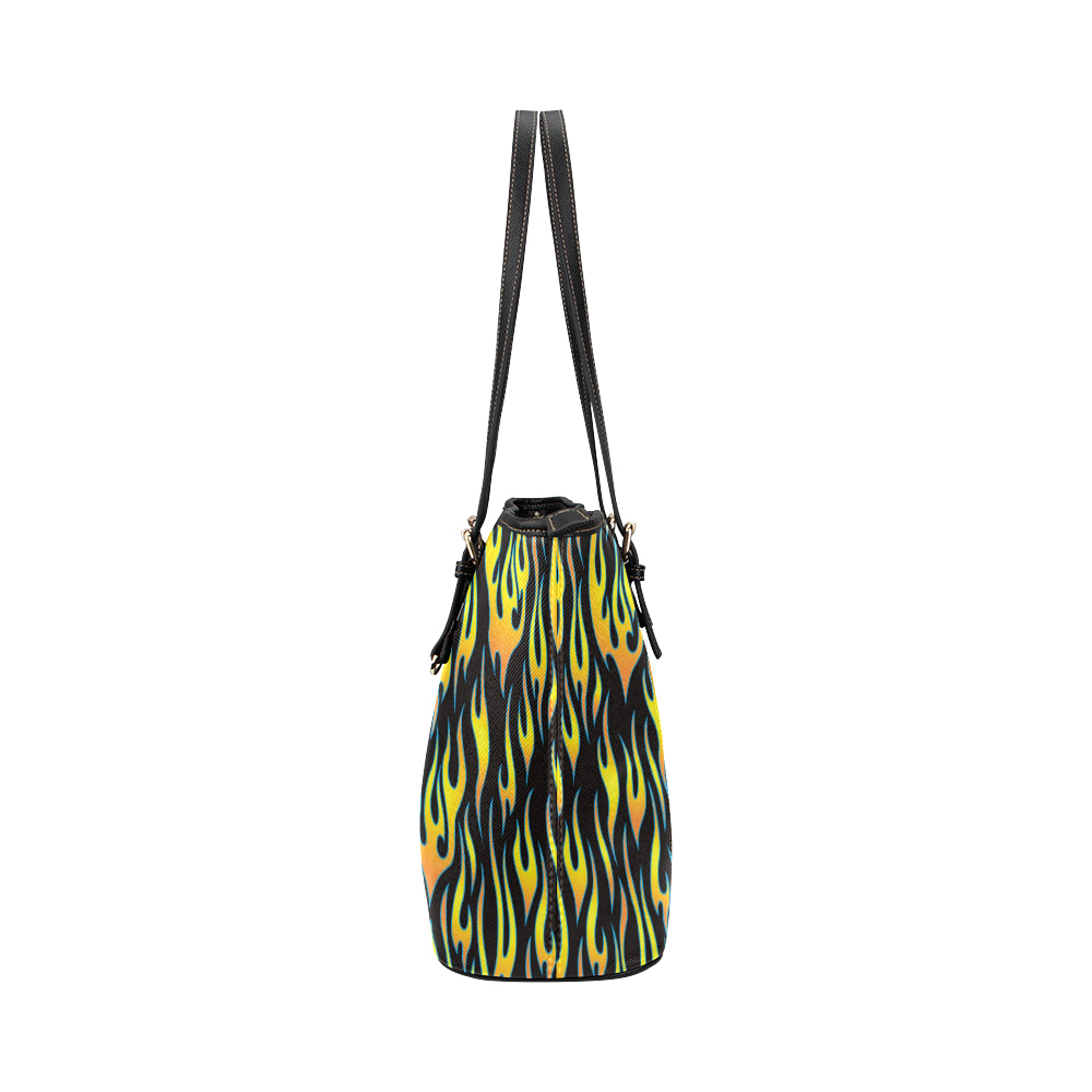 Flame Fire Yellow Pattern Leather Tote Bag