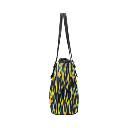 Flame Fire Yellow Pattern Leather Tote Bag