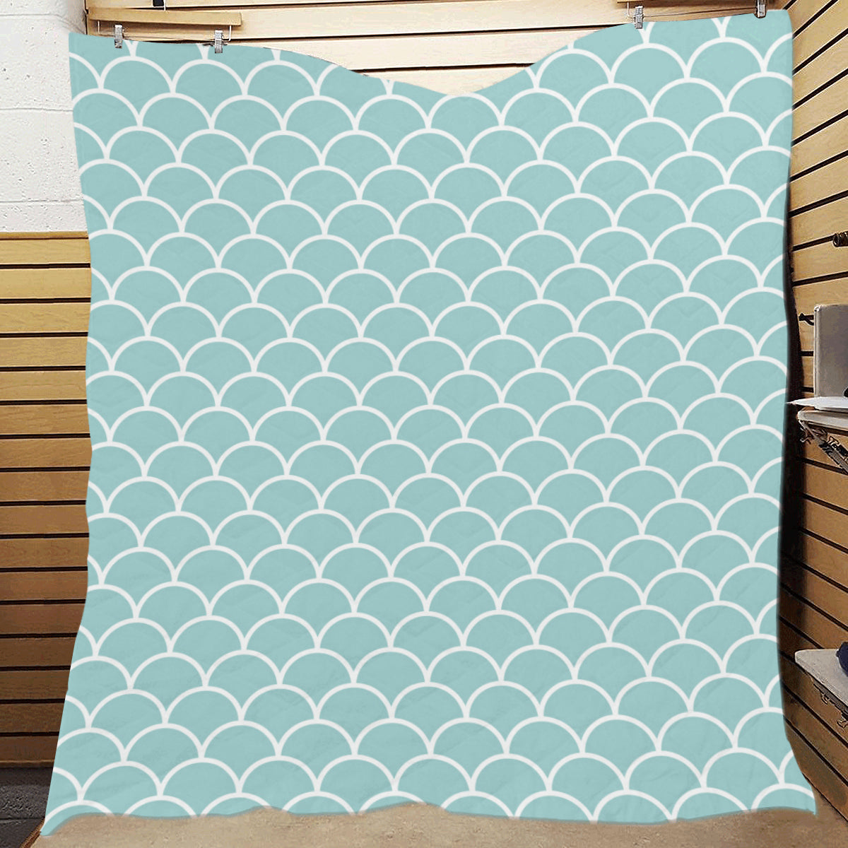 Scales Teal Pattern Print Design 02 Premium Quilt