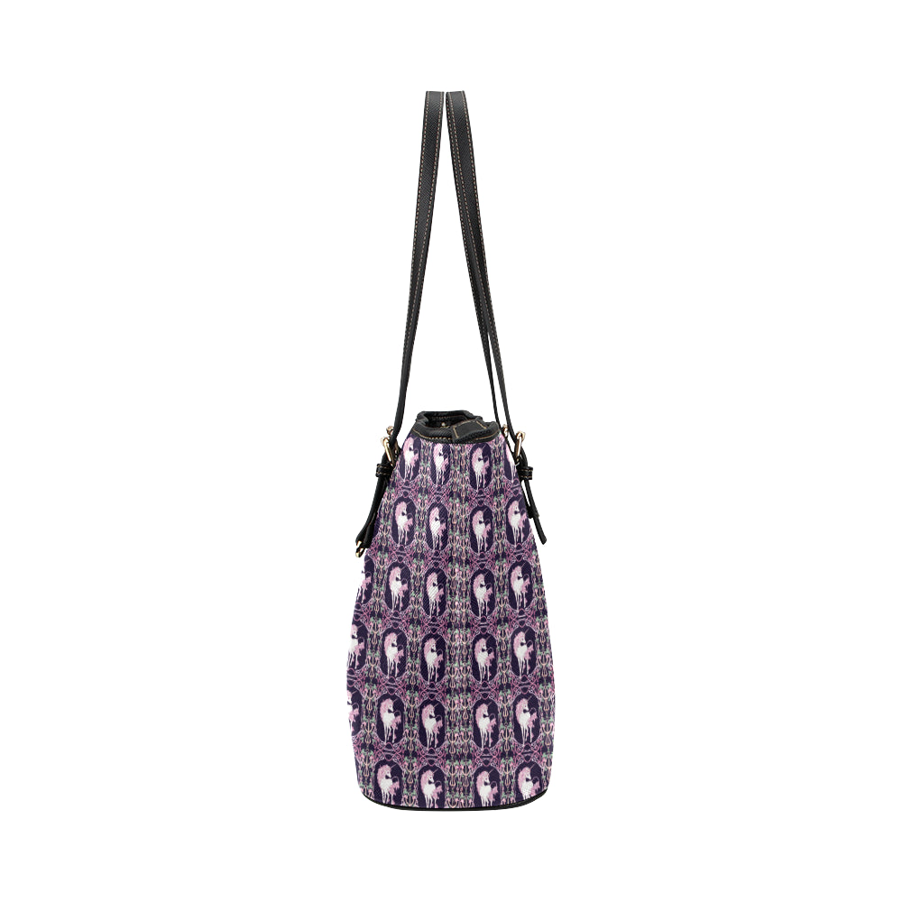 Unicorn Fantastic Flower Leather Tote Bag