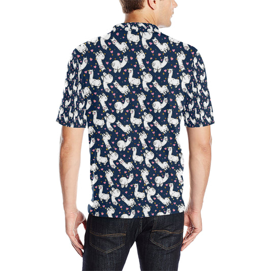 Alpaca Heart Star Design Themed Print Men Polo Shirt