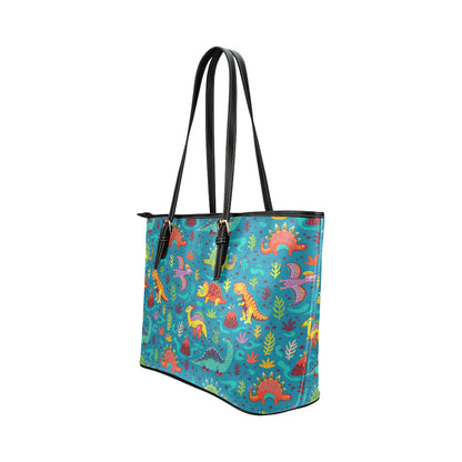 Dinosaur Cartoon Style Leather Tote Bag