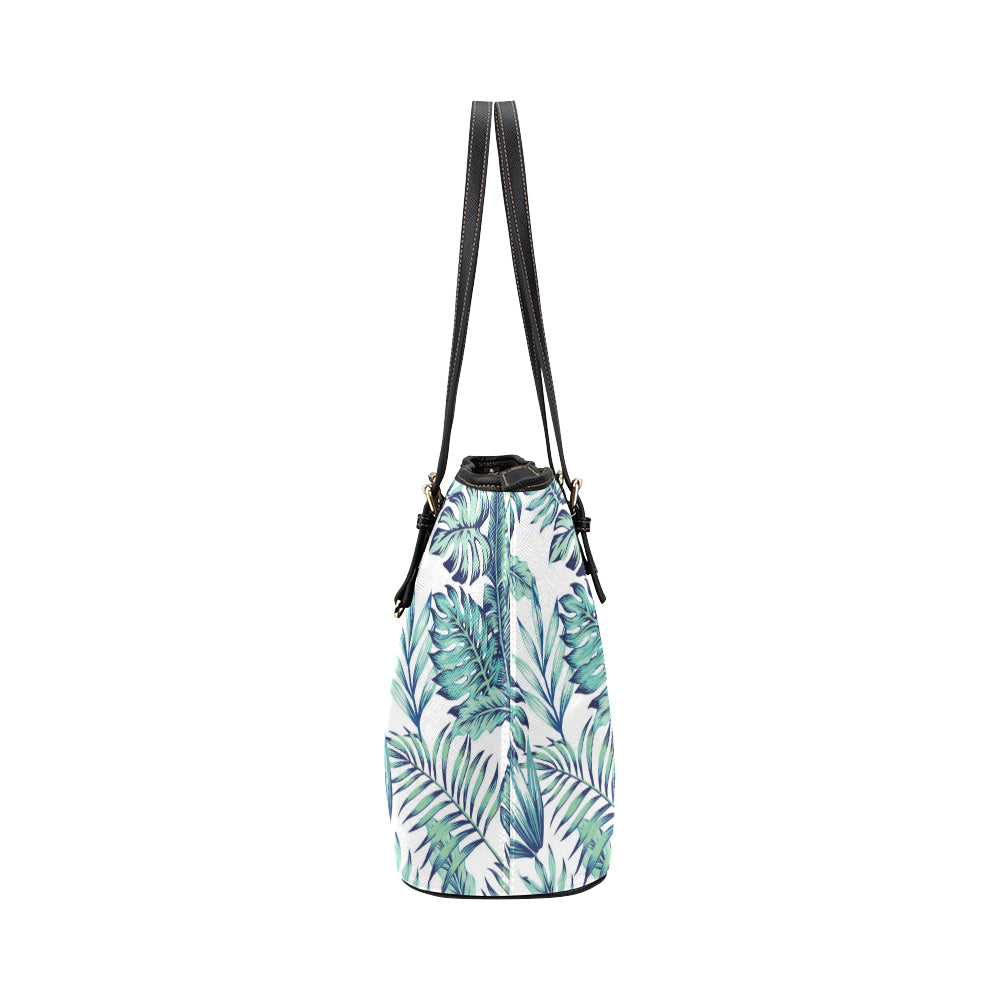 Pattern Tropical Palm Leaves Leather Tote Bag