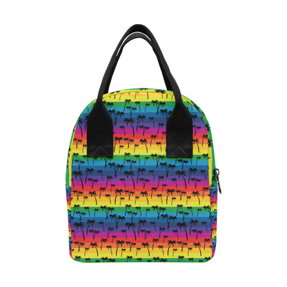 Palm Tree Rainbow Themed Print Insulated Lunch Bag