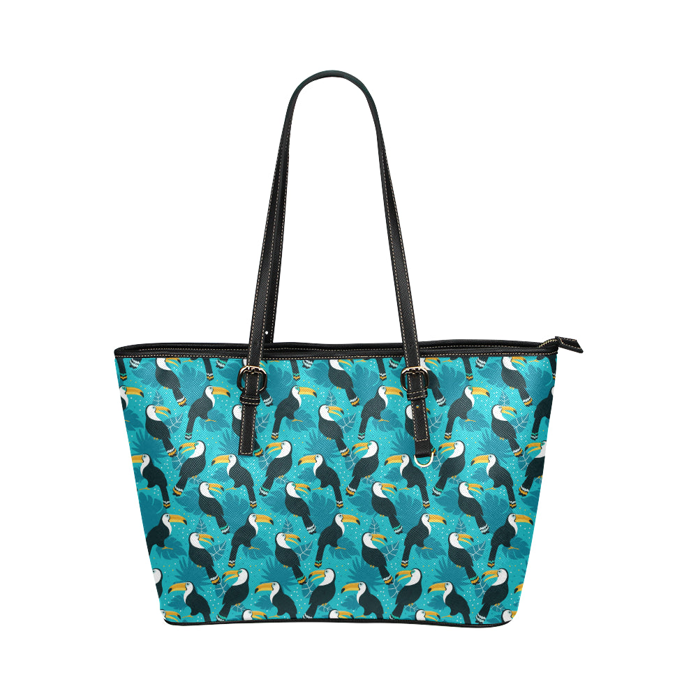 Toucan Parrot Pattern Print Leather Tote Bag