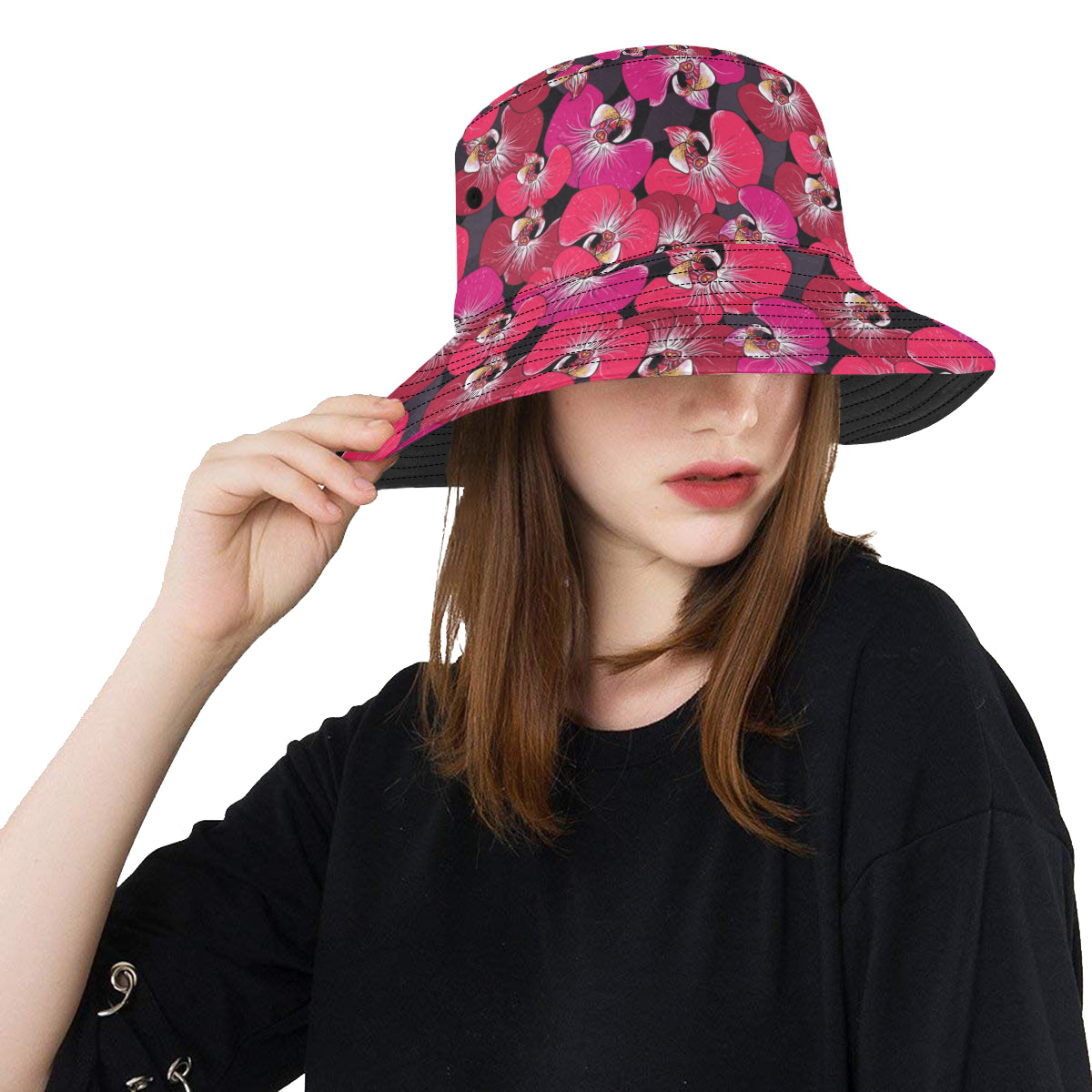 Orchid Red Pattern Print Design OR05 Unisex Bucket Hat