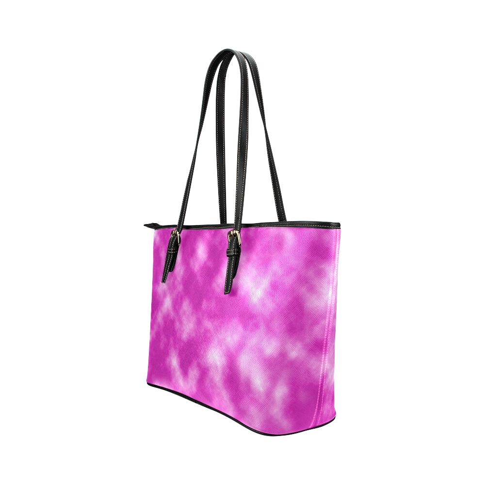 Tie Dye Pink Design Print Leather Tote Bag