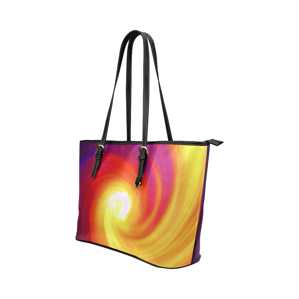Vortex Twist Swirl Flame Themed Leather Tote Bag