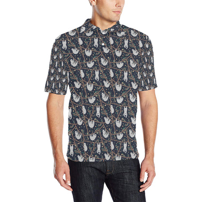 Sloth Happy Design Themed Print Men Polo Shirt