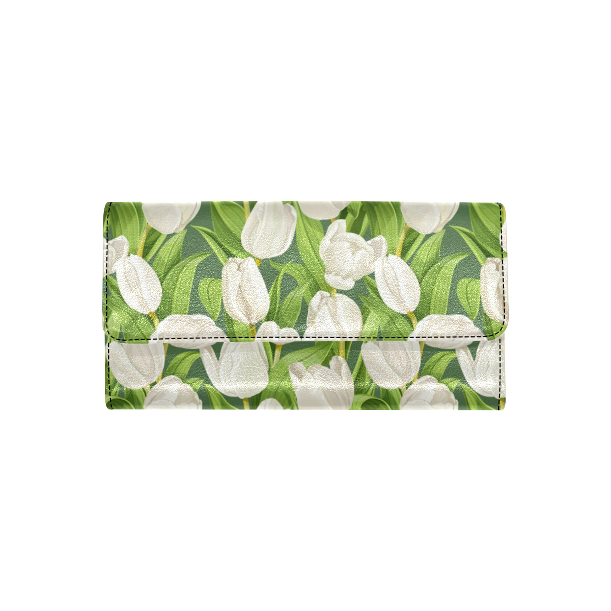 Tulip White Pattern Print Design TP05 Women's Trifold Wallet