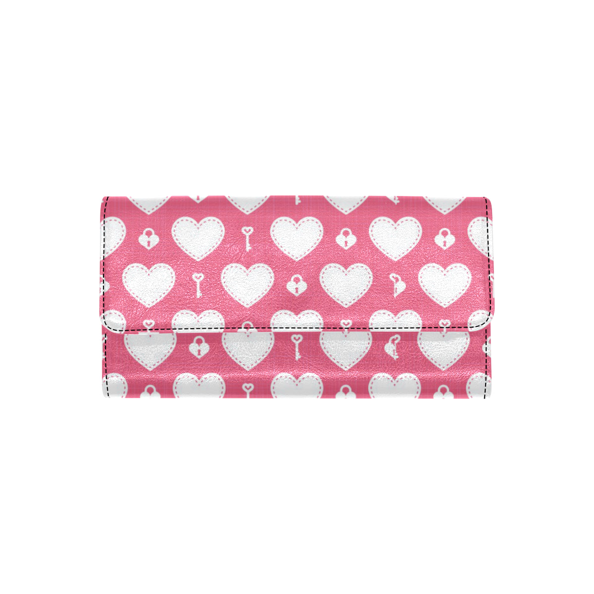 Heart Key Pattern Print Design HE09 Women's Trifold Wallet