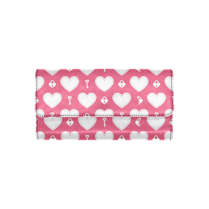 Heart Key Pattern Print Design HE09 Women's Trifold Wallet