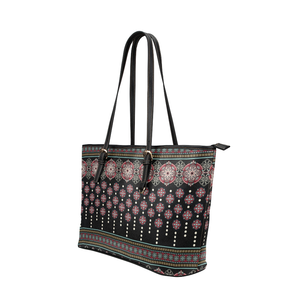 Ethnic Dot Style Print Pattern Leather Tote Bag