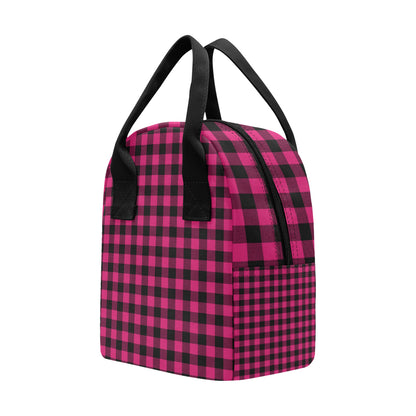 Pink Tartan Plaid Pattern Insulated Lunch Bag