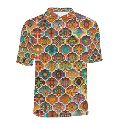 Mandala Mosaic Themed Design Print Men Polo Shirt