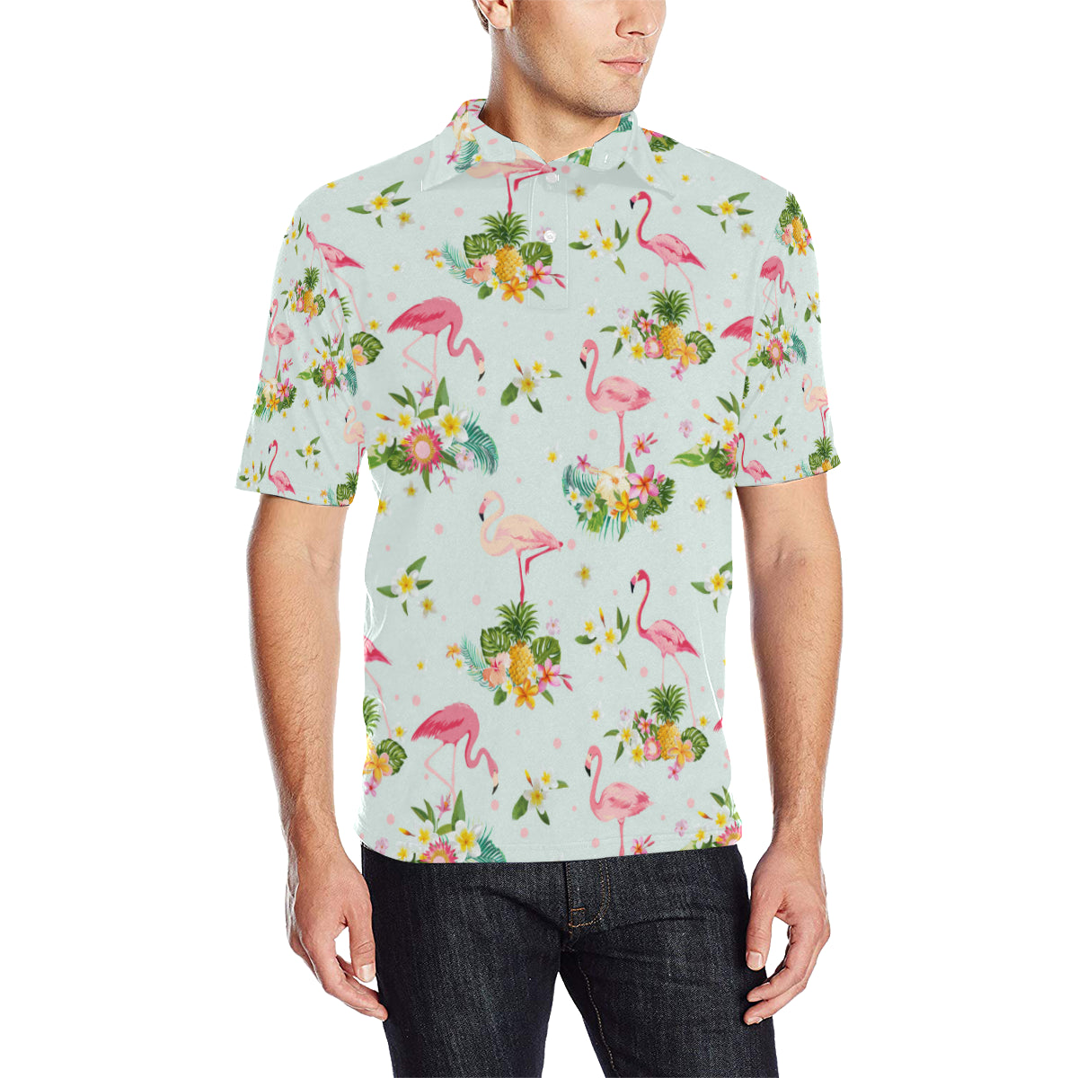Flamingo Sweet Pattern Men Polo Shirt