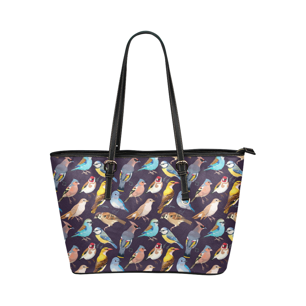 Bird Cute Print Pattern Leather Tote Bag