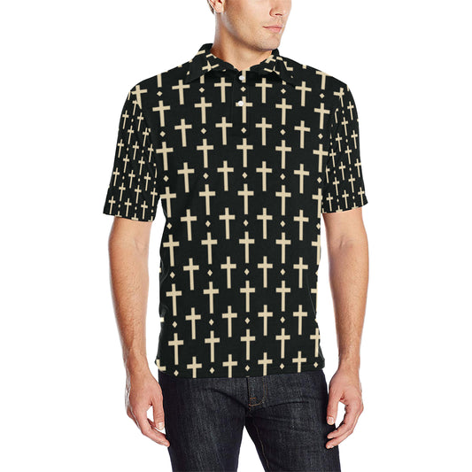 Cross Pattern Print Design 03 Men Polo Shirt