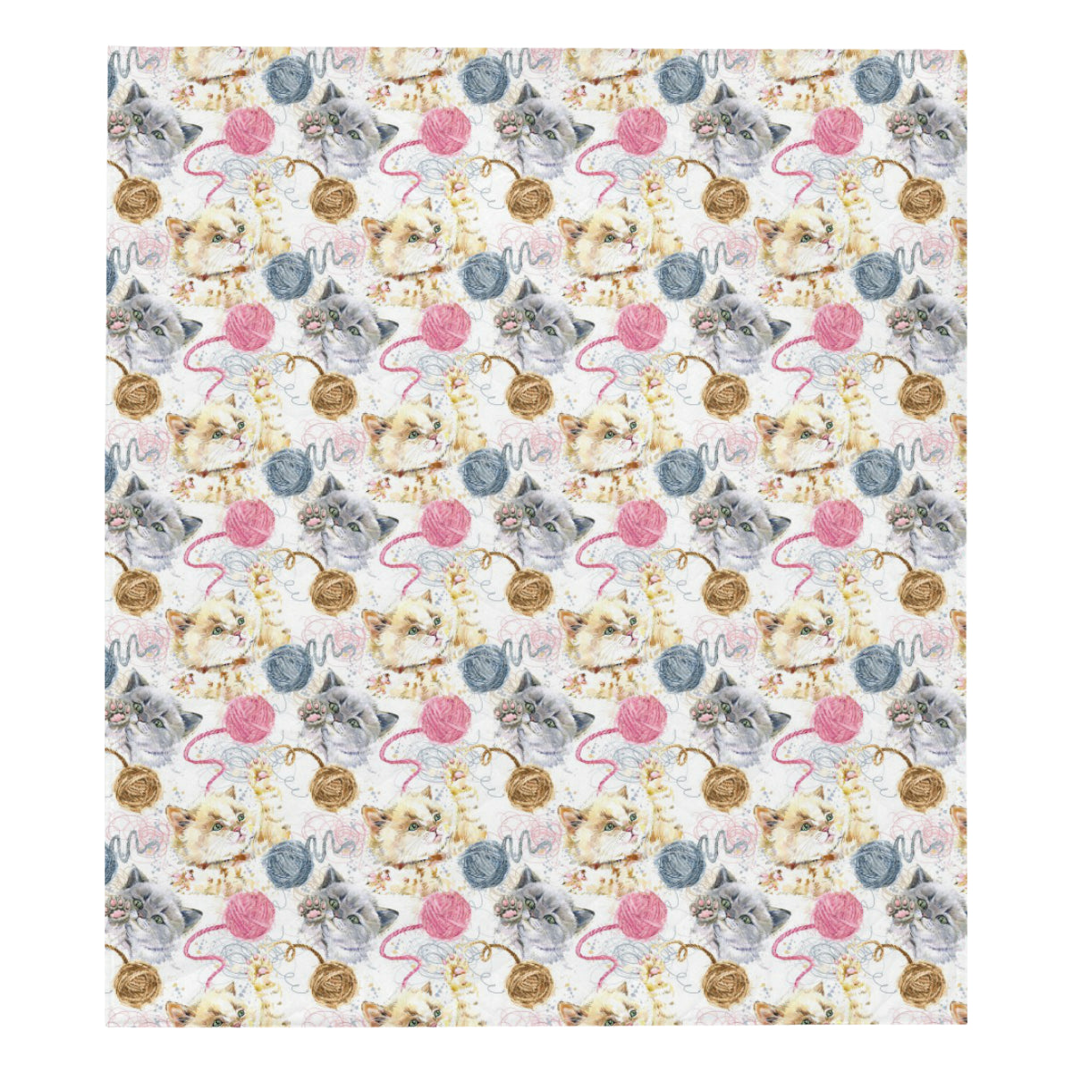 Cat Playing Yarn Pattern Print Design 07 Premium Quilt