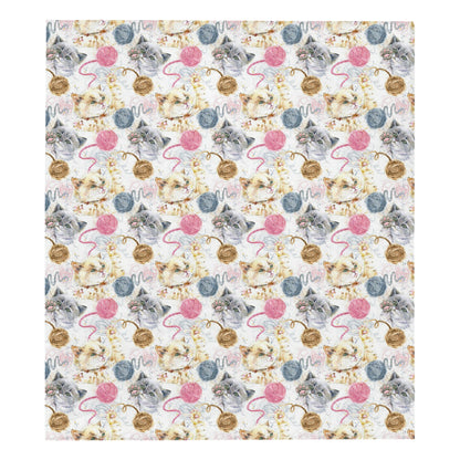 Cat Playing Yarn Pattern Print Design 07 Premium Quilt