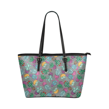 Cactus Colorful Print Pattern Leather Tote Bag