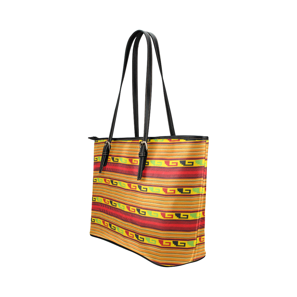 Mexican Blanket Ornament Print Pattern Leather Tote Bag