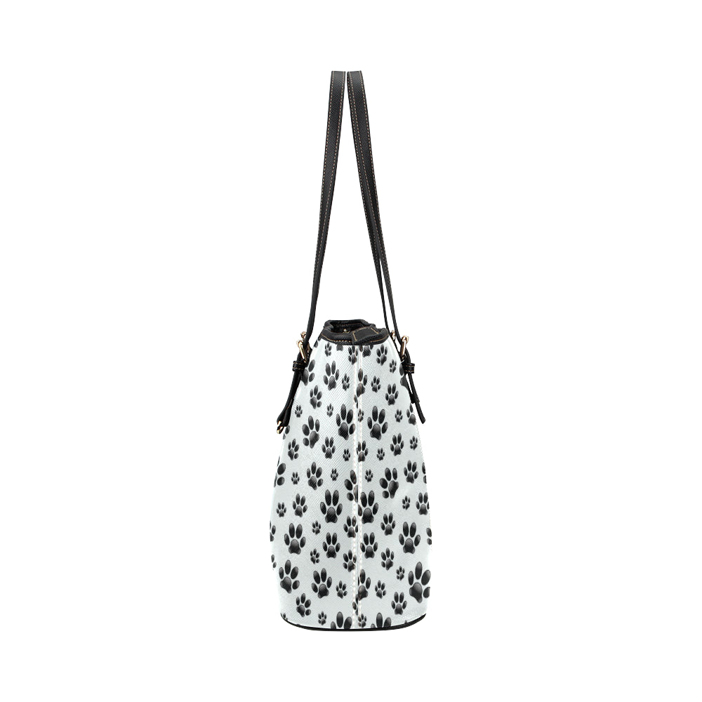 Paw Themed Print Leather Tote Bag