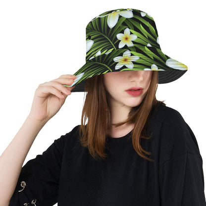 White Plumeria Pattern Print Design PM06 Unisex Bucket Hat