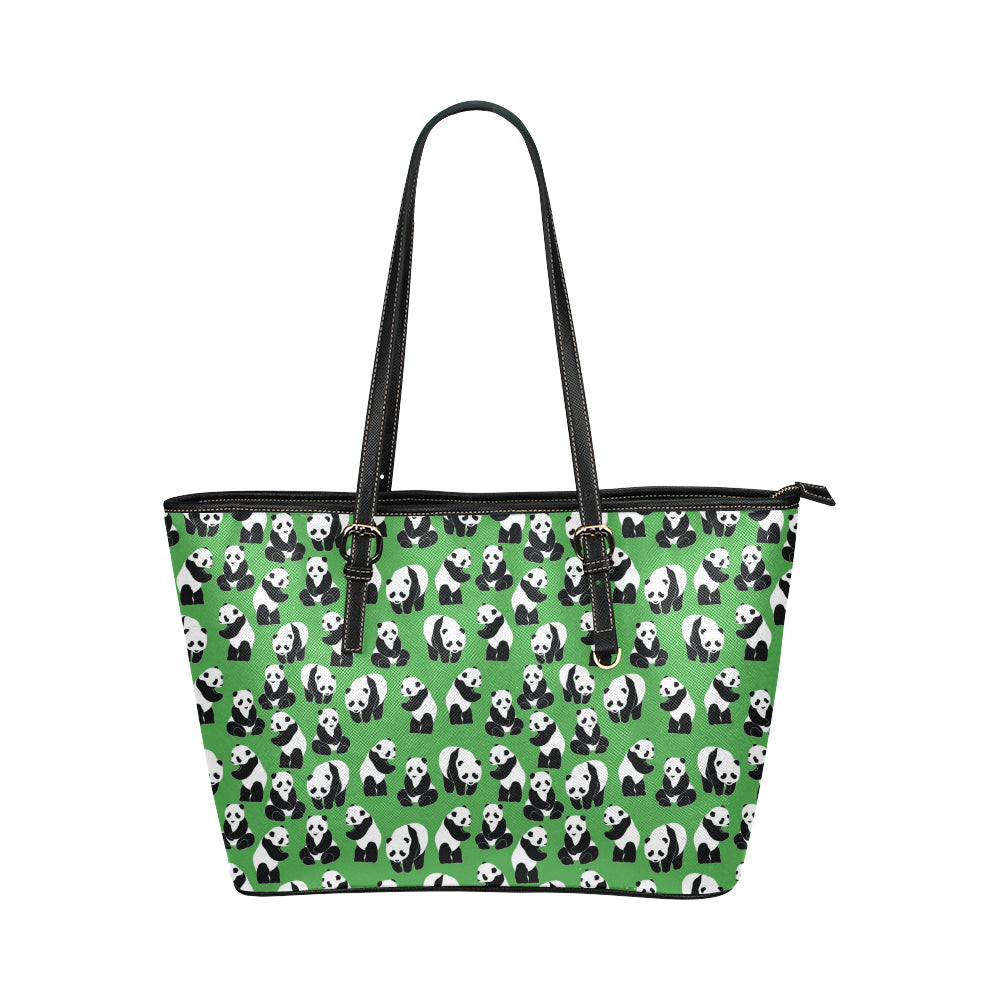 Panda Bear Pattern Themed Print Leather Tote Bag