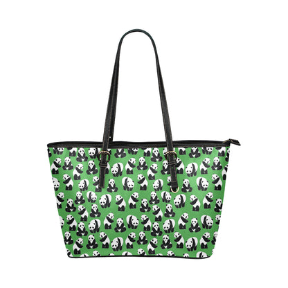 Panda Bear Pattern Themed Print Leather Tote Bag