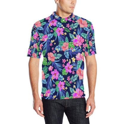 Neon Hibiscus Pattern Print Design HB016 Men Polo Shirt