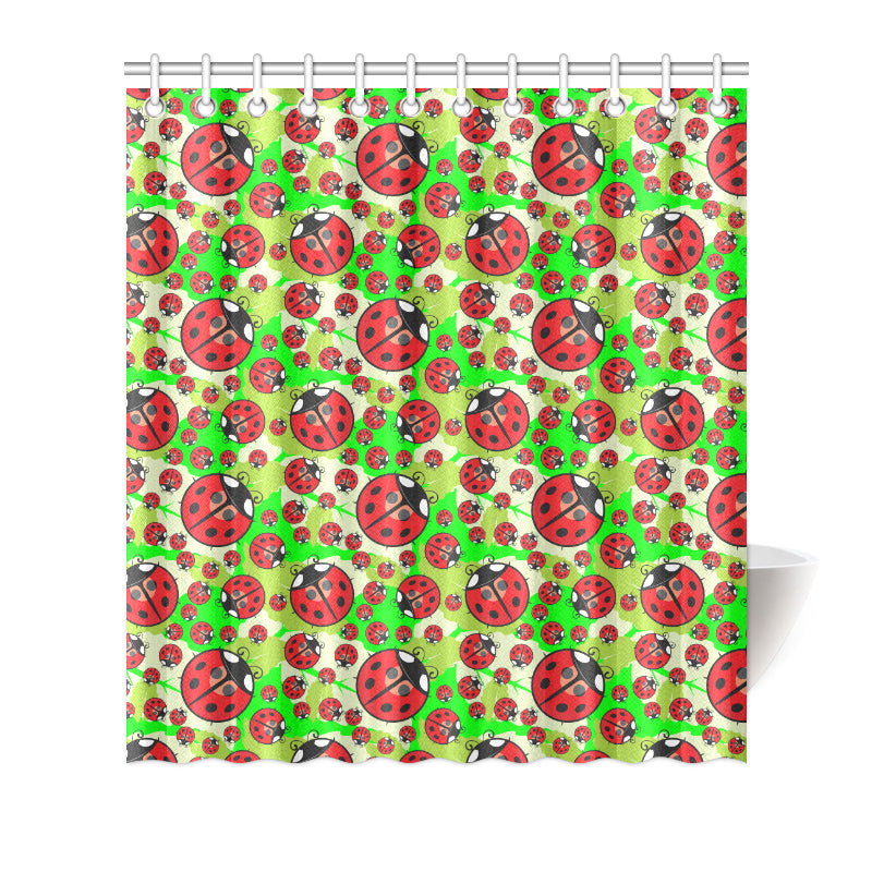 Ladybug with Leaf Print Pattern Shower Curtain