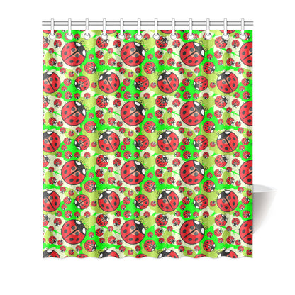 Ladybug with Leaf Print Pattern Shower Curtain