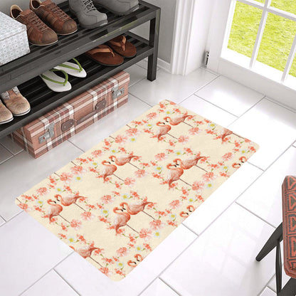 Flamingo Hibiscus Print Pattern Rubber Doormat