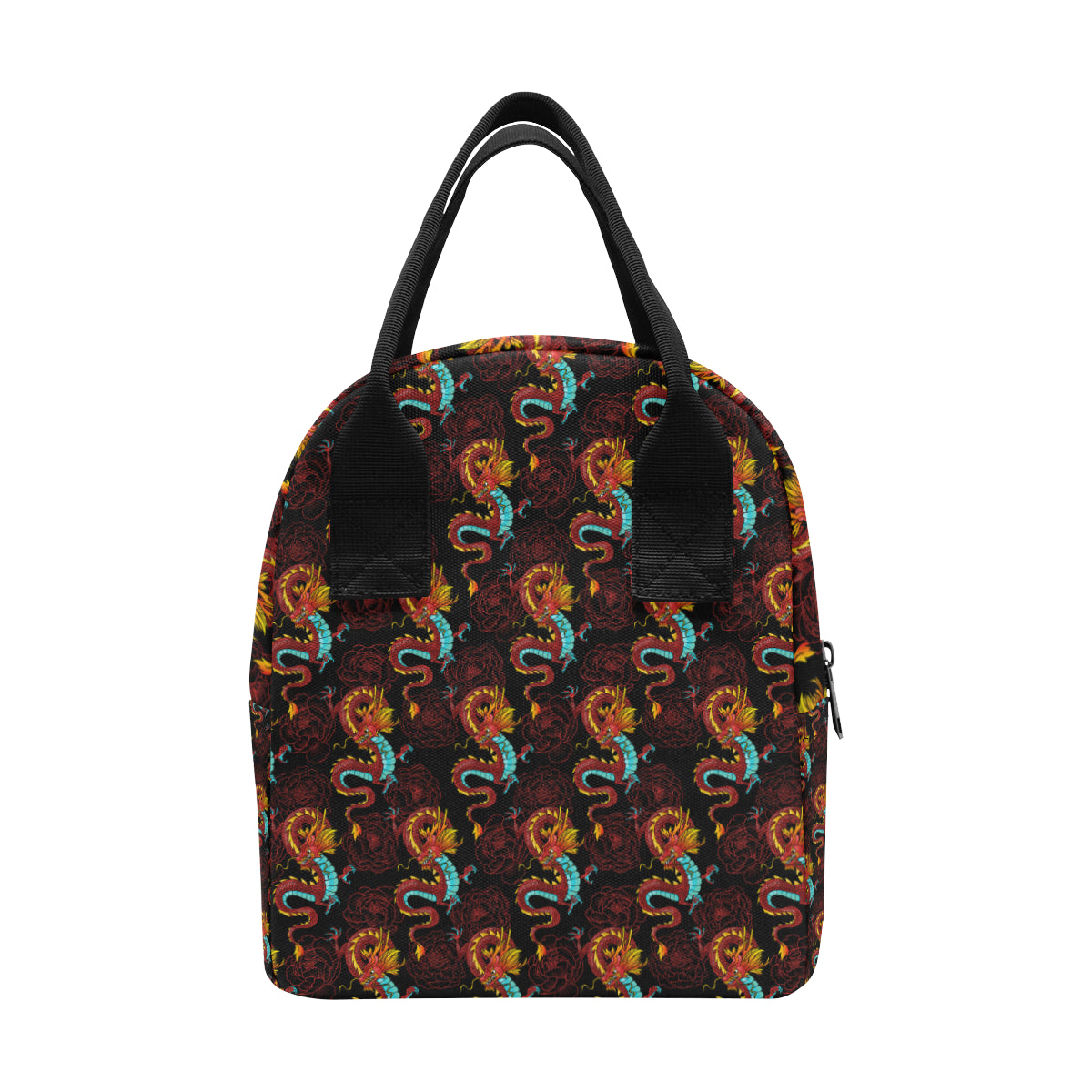 Chinese Dragons and Peonies Design Insulated Lunch Bag