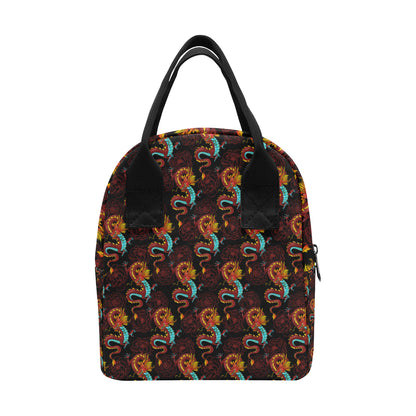 Chinese Dragons and Peonies Design Insulated Lunch Bag