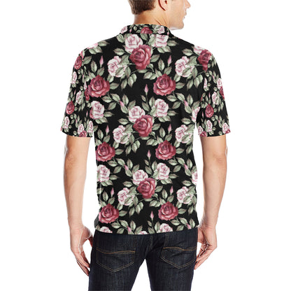 Rose Red Pink Pattern Print Design RO03 Men Polo Shirt