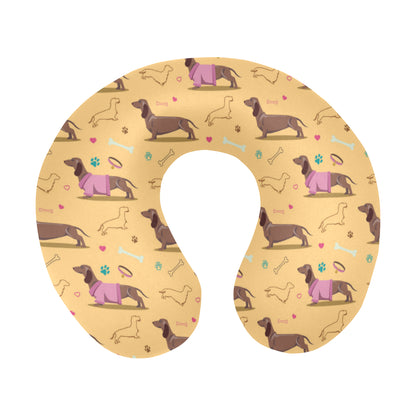 Dachshund Pattern Print Design 07 U-Shaped Travel Neck Pillow